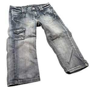 Y2K Mudd Capris Jeans Size 1 Blue Denim Capri Cargo Pants Low Rise